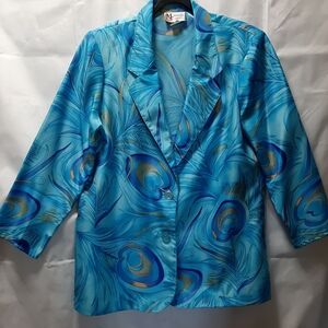 Women's Blue Feather Patterned Jacket